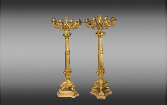 Candelabros en bronce dorado grandes<br/>Época Imperio