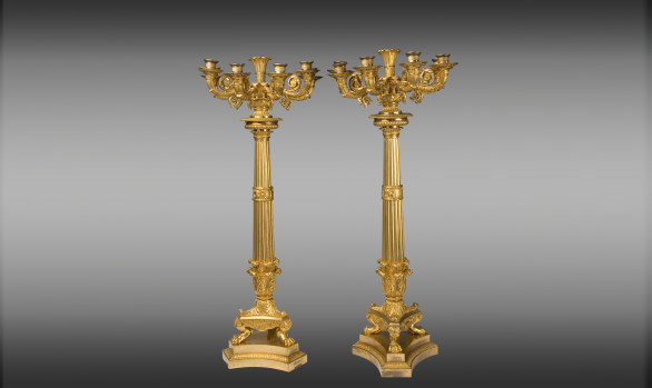 Candelabros en bronce dorado grandes<br/>Época Imperio