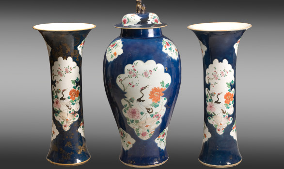 Set of two Trumpet Vases and <br/>one Covered Jar<br/>Kieng Lung Period (1735-1795)