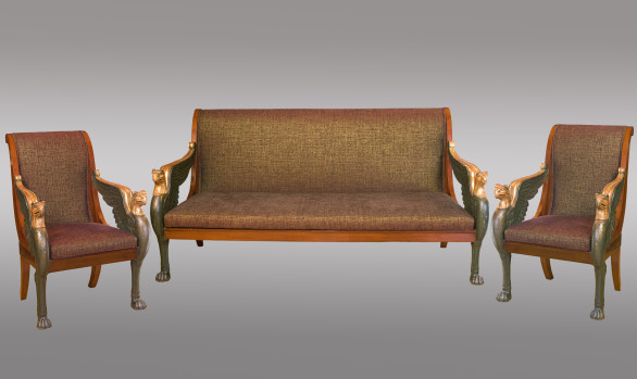 Two Armchairs and Settee of French<br/> Empire Period