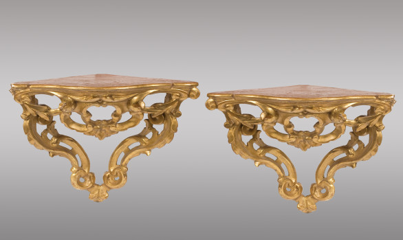 Two Spanish Corner Brackets<br/> in gilded wood<br/>Eighteenth Century