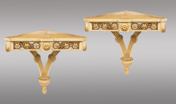 Two Spanish Corner Brackets<br/>painted and gilded  <br/>Early Nineteenth Century