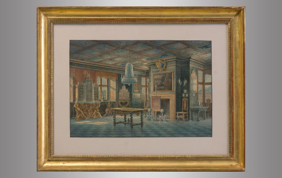 Pareja de Acuarelas<br/>  ''Interiores del Palacio de Rosenborg'' Copenhague<br/> Carl Neumann (1833-1891)