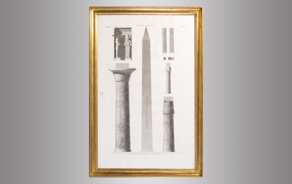 Grabado Francés<br/> Elementos arquitectónicos <br/>del Templo de Karnak en Luxor <br/> Princípios del Siglo XIX