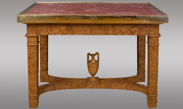 Russian Center Table in elm root<br/>topped with porphyry and bronze<br/> Circa 1830