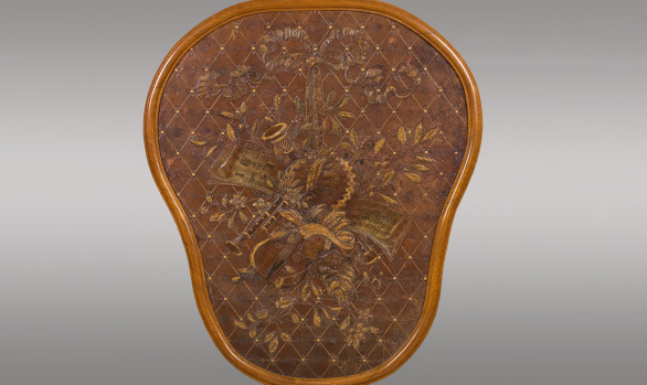 French embossed Leather Panel<br/> ''Allegory of Music and Theater''<br/>Nineteenth Century