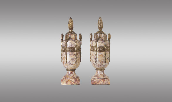 French Art Deco marble urns with bronze<br/> Circa 1920
