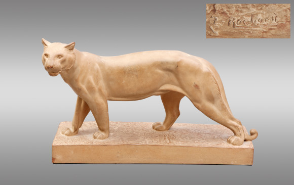 Pantera en Terracota de Irenée Rochard<br/> Hacia 1900