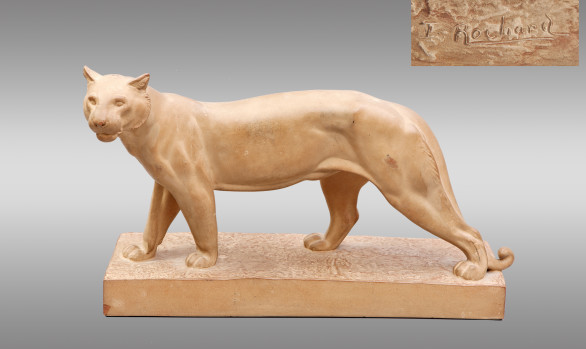 Pantera en Terracota de Irenée Rochard<br/> Hacia 1900