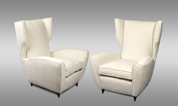 Pair of high backs Italian Armchairs<br/>Design by Melchiorre Bega<br/> Circa 1950