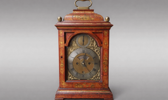 Reloj de sobremesa en laca roja <br/> Inglaterra  Siglo XVlll