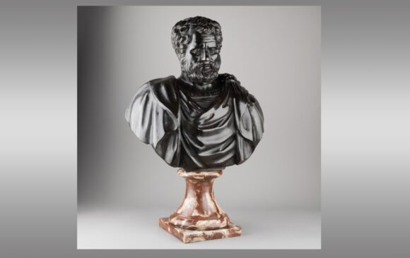 Busto de Emperador romano<br/> Bronce cincelado y patinado<br/> Francia Siglo XVIII